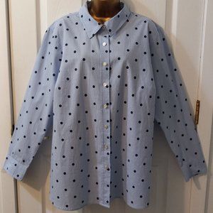 Talbots Blue Checked & Black Polka Dot Button Up Bohemian Shirt 2X